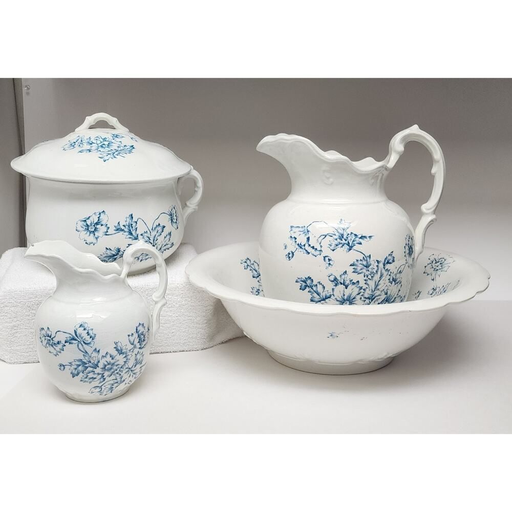 Warranted England Antique 1940s 5pc Pitcher/ Basin Wash Set Super Rare Find